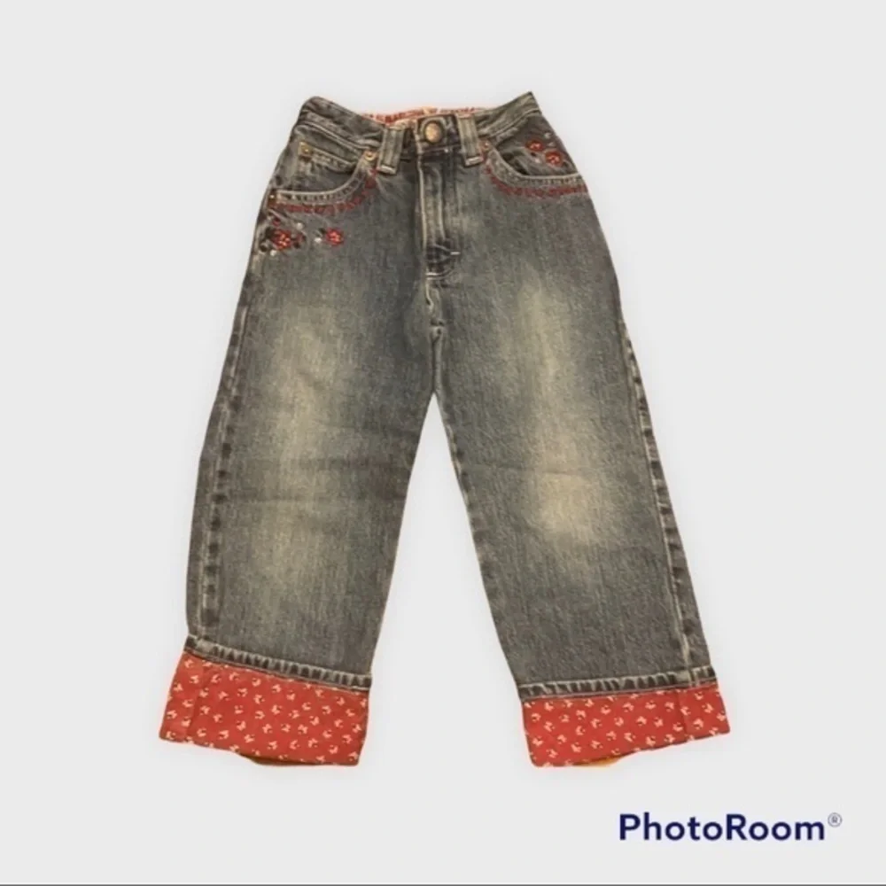 Kids jeans with red flowers 104